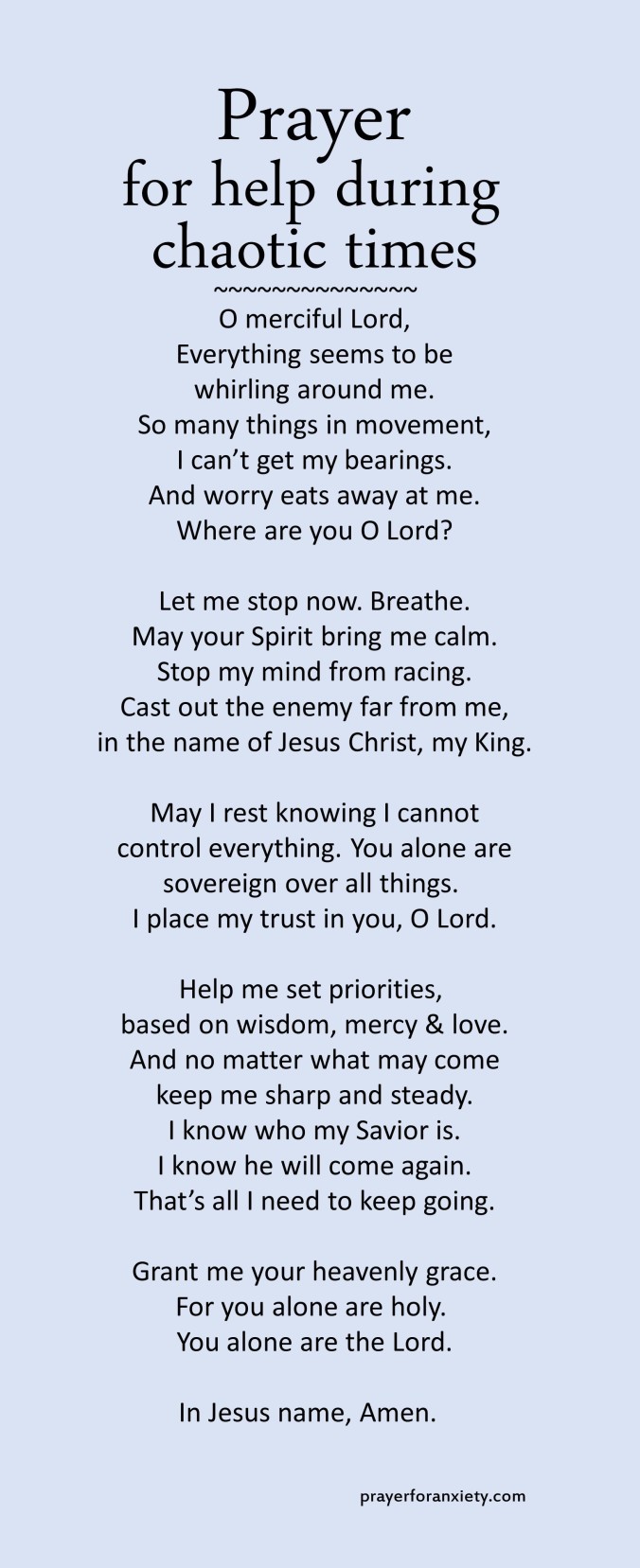 Prayer for help during chaotic times